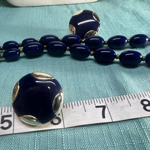 Vintage 1930s,Woman,Necklace+Polka Dot Earrings Style Blue Glass Bead.! - Picture 10 of 11